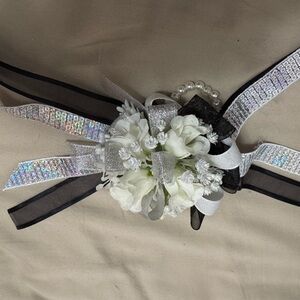 Handmade Elegant Black and White Floral wristlet corsage with artificial flowers